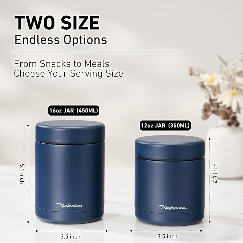 Modaniam Stainless steel Insulated Food Jars set (16Oz + 12 OZ) wide mouth, Insulated Lunch Containers,Insulated food container, Hot Food Lunch Container, Hot Lunch Box - Midnight Navy - Image 3